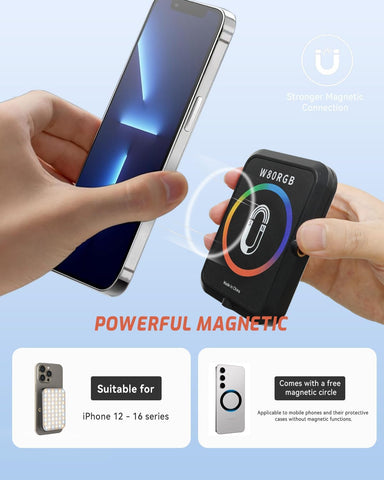 Portable Selfie Light for iPhone: Rechargeable Phone Fill Lights, Ring Light for Camera Picture, Makeup Photo, Video Conferences, Laptop Use, Zoom Meetings, TikTok, Vlog Photography Magnetic RGB
