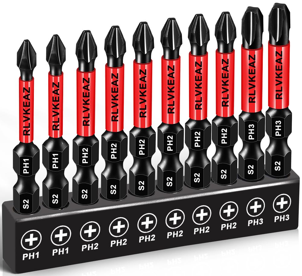 10-Pack Phillips Screwdriver Bits, PH1 PH2 PH3 Magnetic 2-Inch