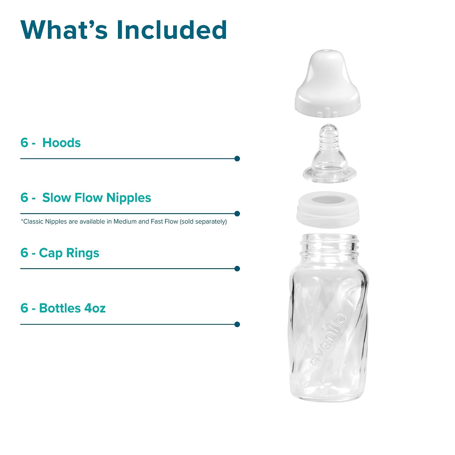 Evenflo Feeding Classic Glass Twist Bottles, 4 Ounce (Pack of 6)