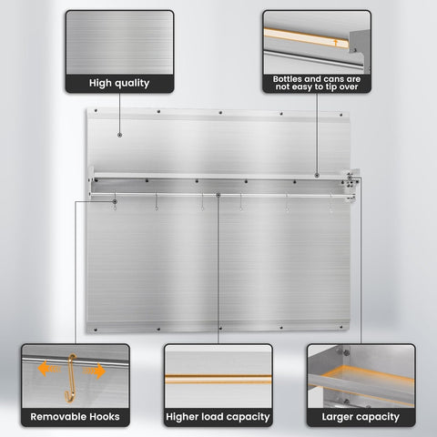 30" x 24" Stainless Steel Stove Backsplash, Kitchen Wall Splash Guard Protector with Built‑in Shelf & Hanging Rack, Easy‑to‑Clean Range Backsplash
