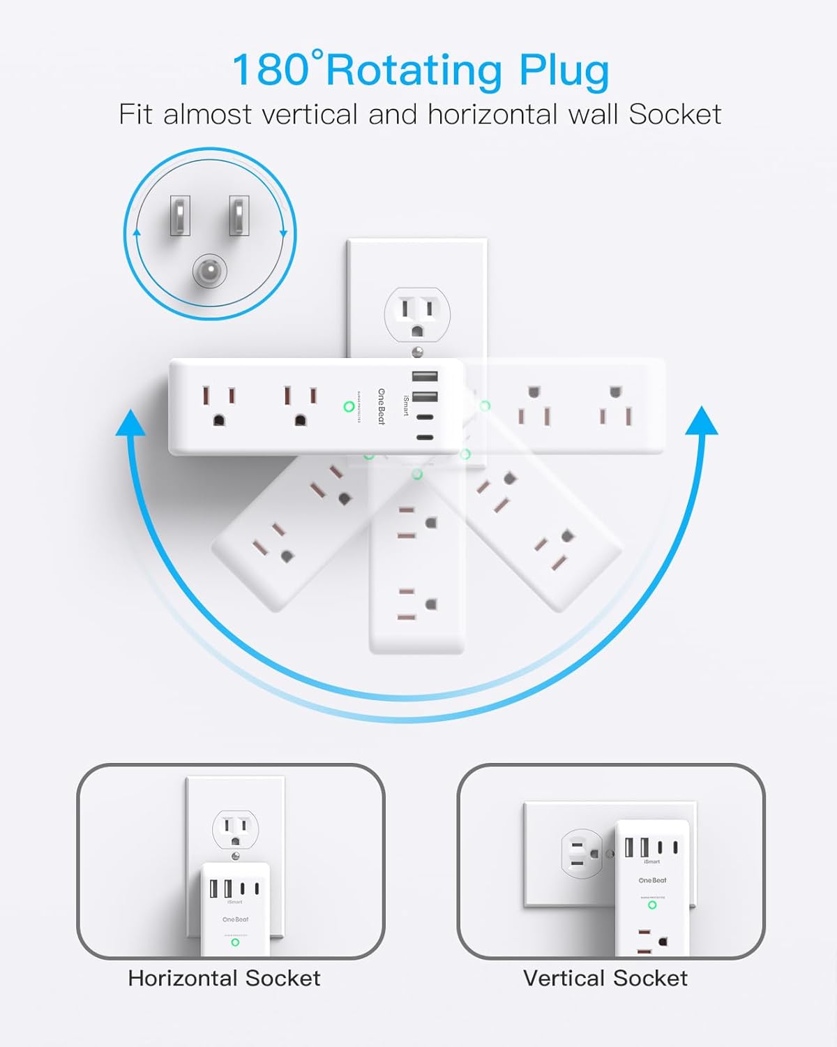 Surge Protector Outlet Extender with Rotating Plug, Multi Plug Wall Outlet