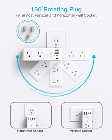 Surge Protector Outlet Extender with Rotating Plug, Multi Plug Wall Outlet