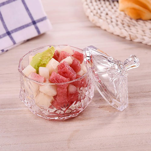 8oz Glass Candy Dish with Lid,Small Decorative Storage Jar for Candy,Cookies,Snacks Bath Salt,Sugar Bowl,Office,Bathroom,Dining Room Organizer (Clear)