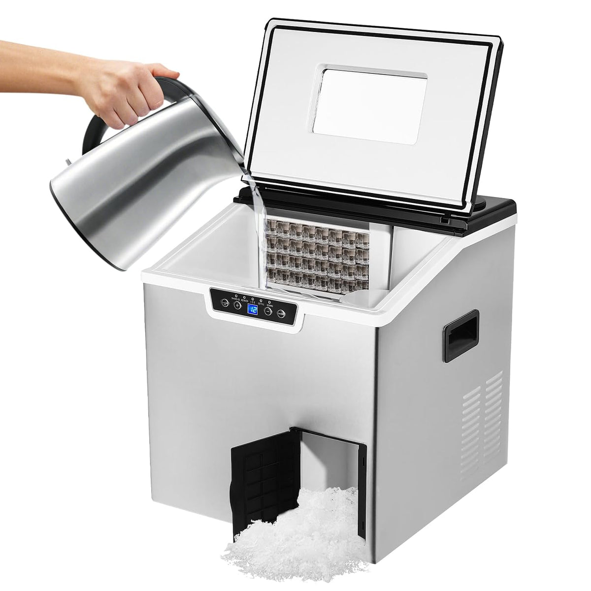 Ice Cube Maker, Ice Making and Crushing Machine,12-22min/32 Pcs, 66-88lbs/Day, Self Cleaning Ice Makers with One-Click Operation, with LCD Screen for Home Office Bar Camping RV Party