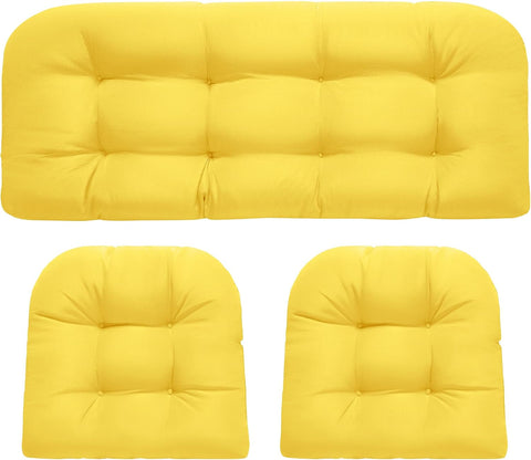 DANGHOOGY Wicker Chair Cushions, Waterproof 3Pcs Outdoor Cushion Set Yellow