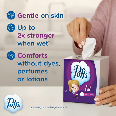 Puffs Facial Tissues Ultra Soft, 24 Family Rectangle Boxes, 124 Facial Tissues per Box, Allergies and Colds (Packaging May Vary)