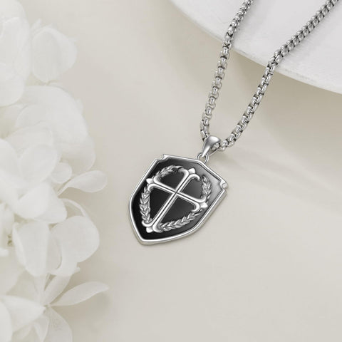 KQF Cross Shield Necklace 925 Sterling Silver Bible Verse Pendant Jewelry Gift for Men Women Ephesians 6:10 (Ephesians 6:10)