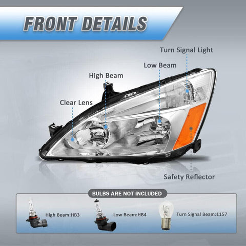 for 2003-2007 Honda Accord Headlights Assembly Chrome Pair