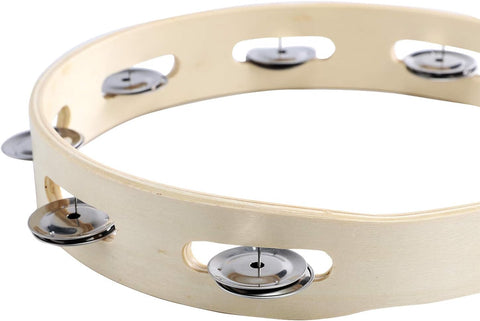 Musfunny Tambourine Ring for Adults 10 inch Wooden Handheld Percussion