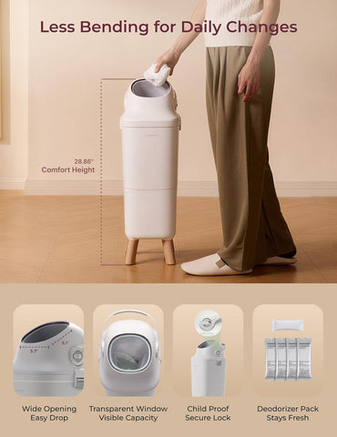Momcozy Diaper Pail, Triple-Seal Odor Control, Fits Standard Trash Bags