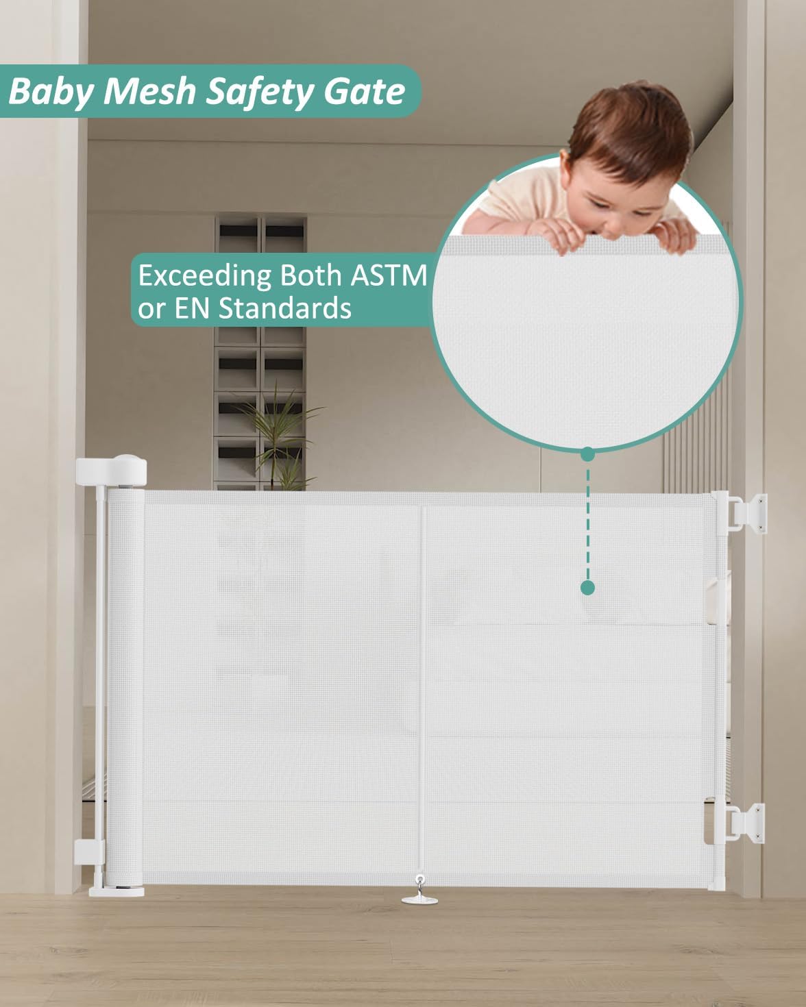 Miumoon 59 inch Reinforced Retractable Baby Gates 34 inch Tall