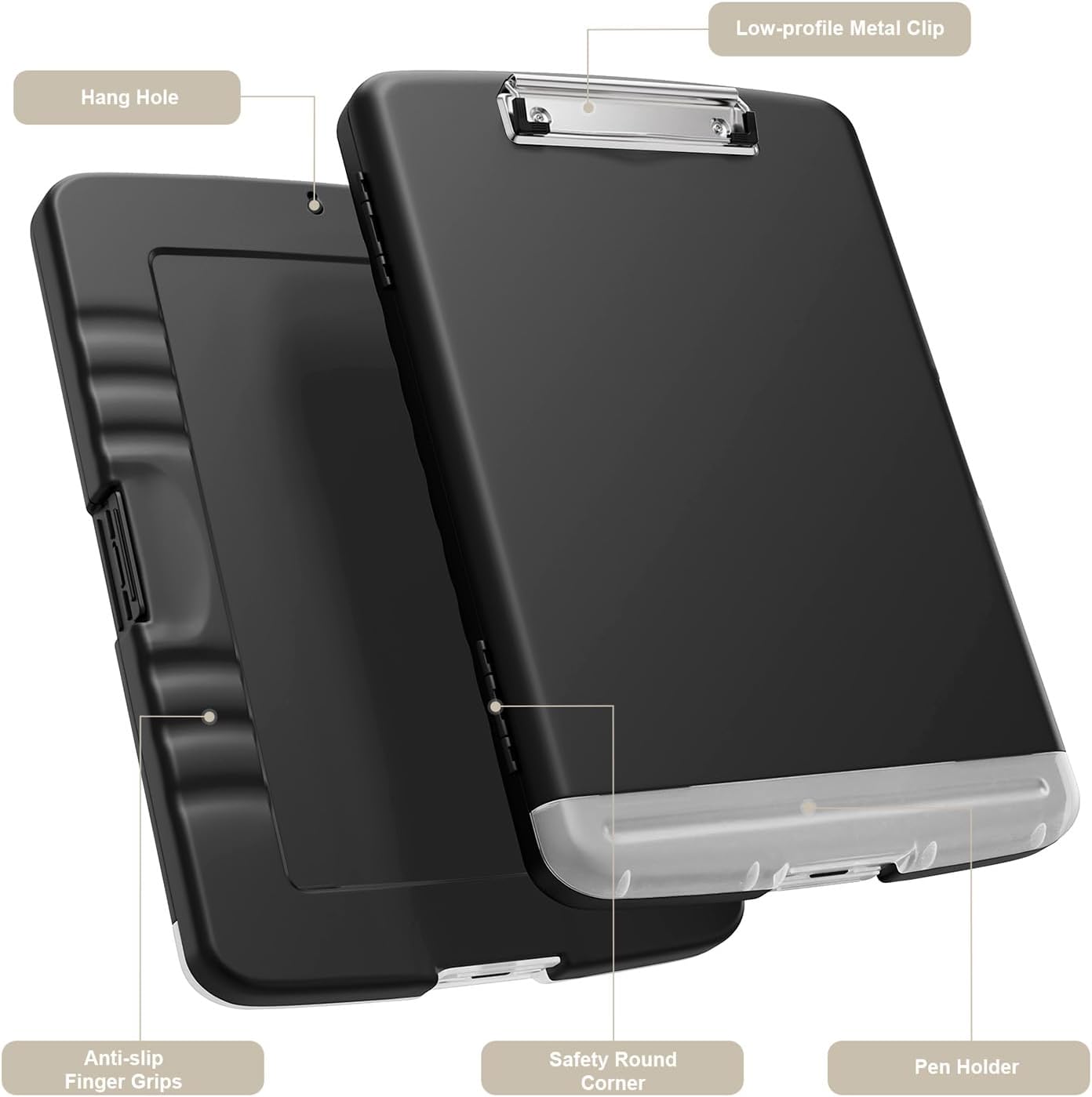 Piasoenc Clipboard with Storage, 8.5 x 11 Clip Board with Pen Holder, Black