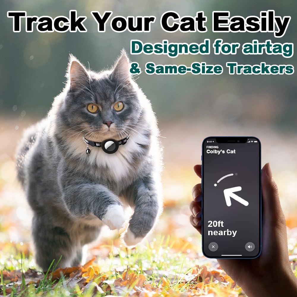 Airtag Cat Collar Breakaway, Reflective Collar with Air Tag Holder
