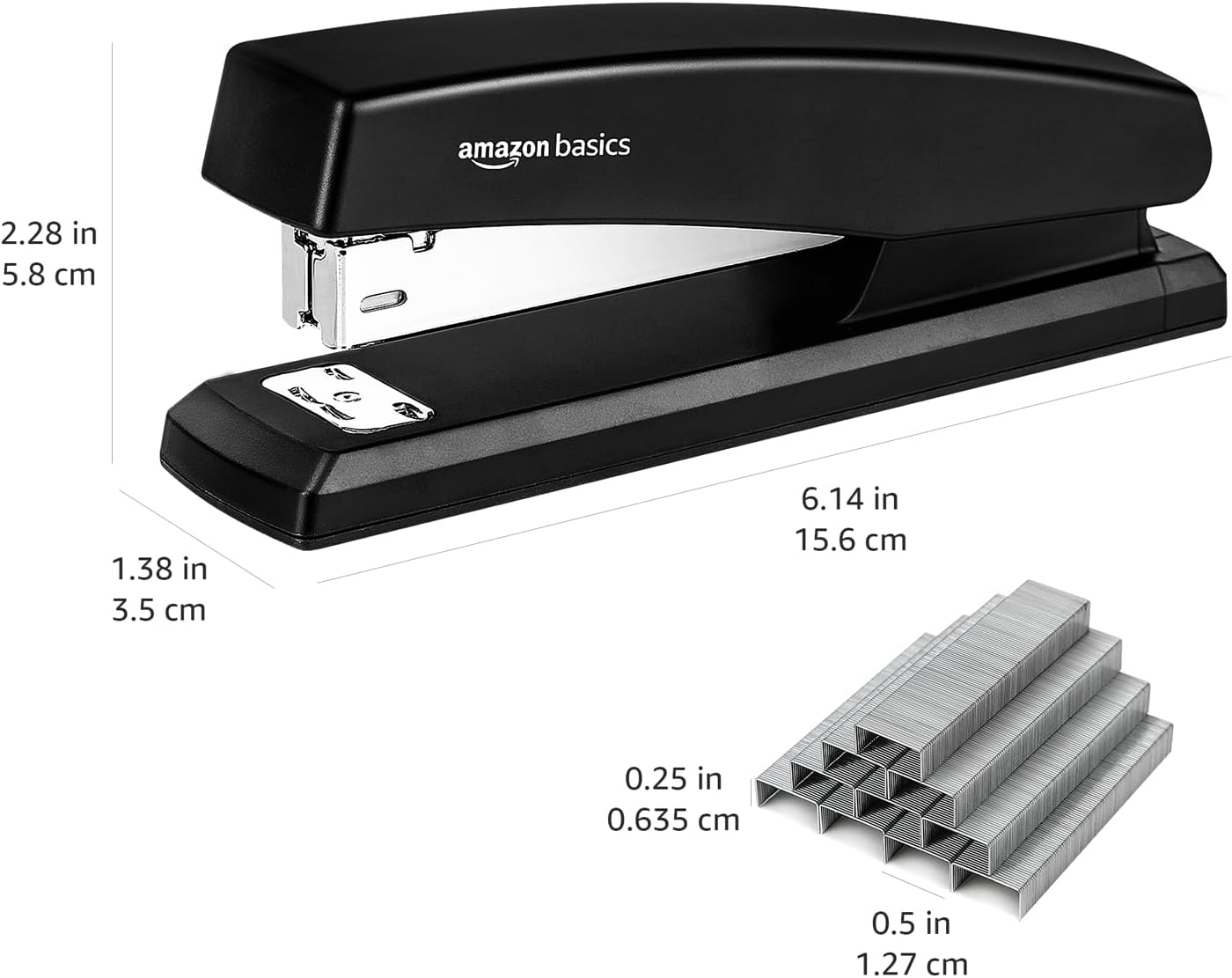 Amazon Basics Office Stapler with 1000 Staples, 25 Sheet Capacity, Non-Slip, Black, Home Office