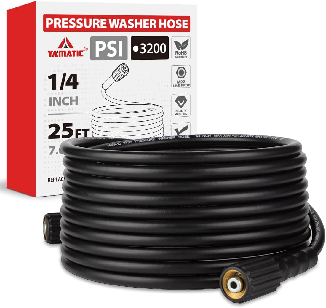 YAMATIC Pressure Washer Hose 25 FT 1/4", M22-14mm Females