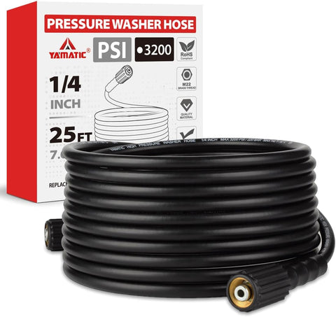 YAMATIC Pressure Washer Hose 25 FT 1/4", M22-14mm Females