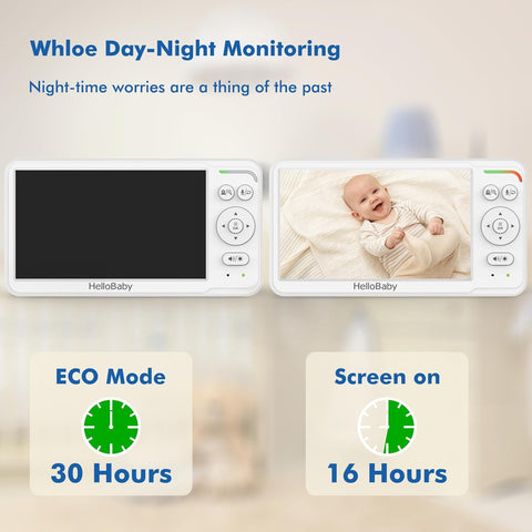 HelloBaby 6'' No WiFi Video Baby Monitor with Camera Audio, 30H Battery