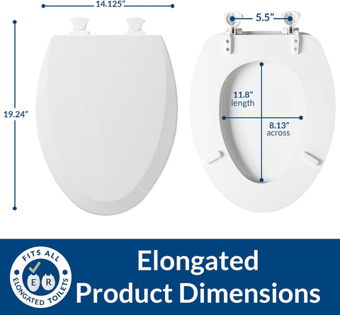 Bemis Wood Elongated Toilet Seat, Easy Clean Hinges, White