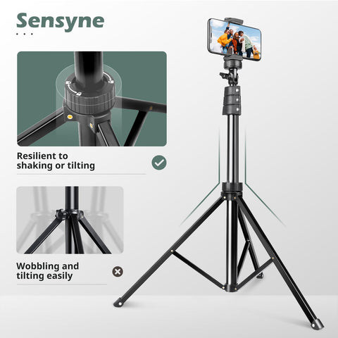 SENSYNE 72" Phone Tripod, Extendable Cell Phone Tripod Stand, Selfie Stick Tripod with Wireless Remote and Phone Holder, Compatible with iPhone Android Phone, Camera