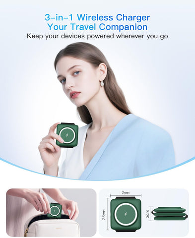 Iseyyox 3 in 1 Wireless Charger for iPhone - Foldable Charging Station Travel Charging Dock Compatible with iPhone 17 16 15 14 13 12 Pro Max Plus Watch & Airpods