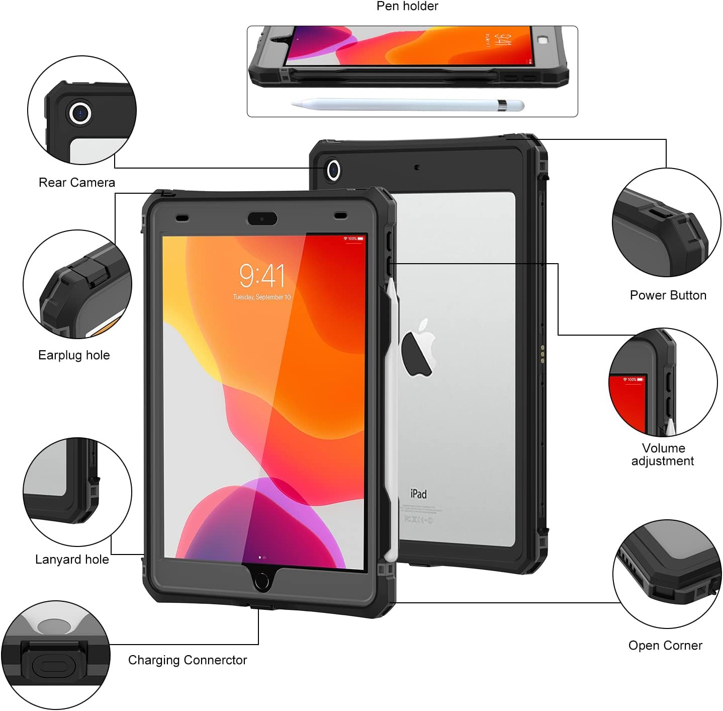 ShellBox Case iPad 10.2 9th /8th/7th Generation Waterproof Case, Full-Body Heavy Duty Shockproof Protective Cover Built-in Screen Protector with Shoulder Strap for iPad 10.2 2021/2020/2019