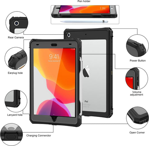ShellBox Case iPad 10.2 9th /8th/7th Generation Waterproof Case, Full-Body Heavy Duty Shockproof Protective Cover Built-in Screen Protector with Shoulder Strap for iPad 10.2 2021/2020/2019