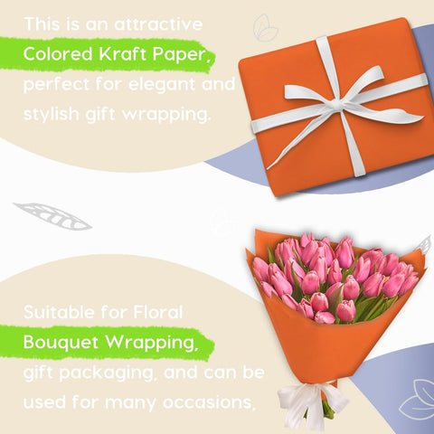 SMART&CASUAL 17.8" x 760" (63') OrangeRed Kraft Craft Paper Roll for Gift Wrapping Bulletin Board Bouquet Flower Art Packing Parcel Table Covering 80GSM 55LB (OrangeRed, 17.8" x 63')
