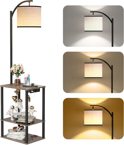SUNMORY Floor Lamp with Table Shelves, End Side Table for Living Room