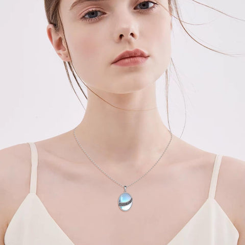 YAFEINI Moonstone Necklace Sterling Silver Vintage Filigree Oval Pendant Necklace Jewelry Christmas Gifts for Women