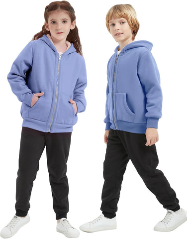 Flygo Unisex Boys Girls Fleece Jacket Hoodie Sherpa Lined Zip Up Hooded Sweatshirt Kids Winter Jackets