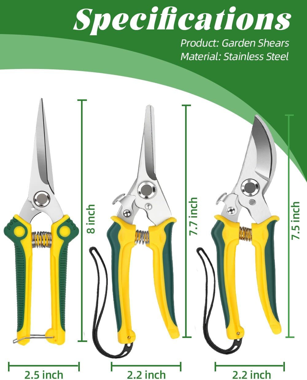 EWPJDK 3 Pack Garden Pruning Shears Scissors Clippers (Yellow)
