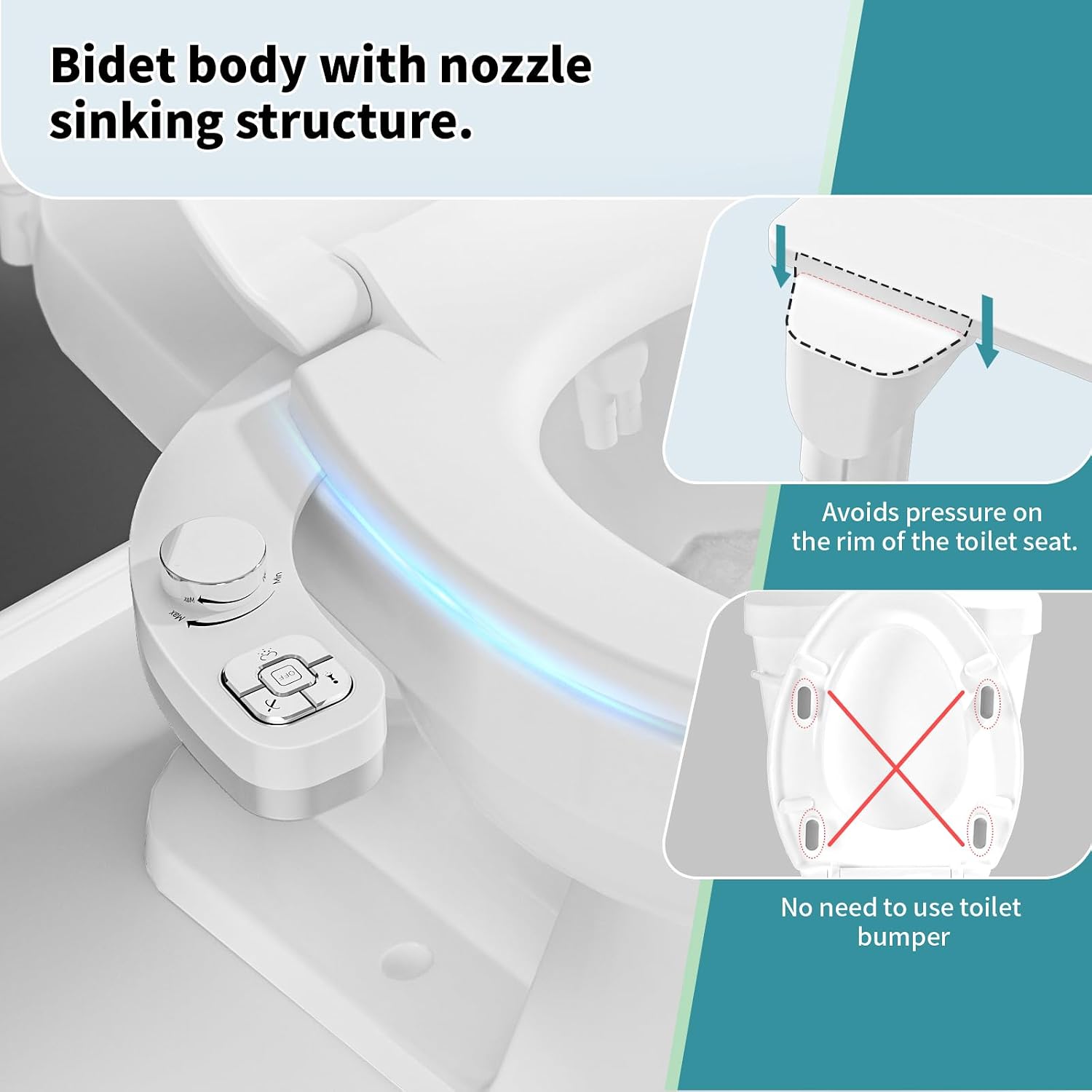 Bidet Attachment for Toilet, Dual Nozzle (Frontal and Rear Wash) Non-Electric Fresh Water Toilet Seat Attachment with Nozzle Self Cleaning, Adjustable Water Pressure(Chrome Silver)