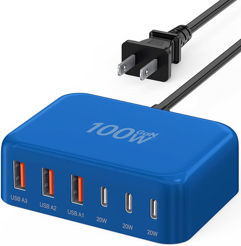 USB C Charger Block, GaN Fast USB Charging Station Hub with 100W Max 6-Port