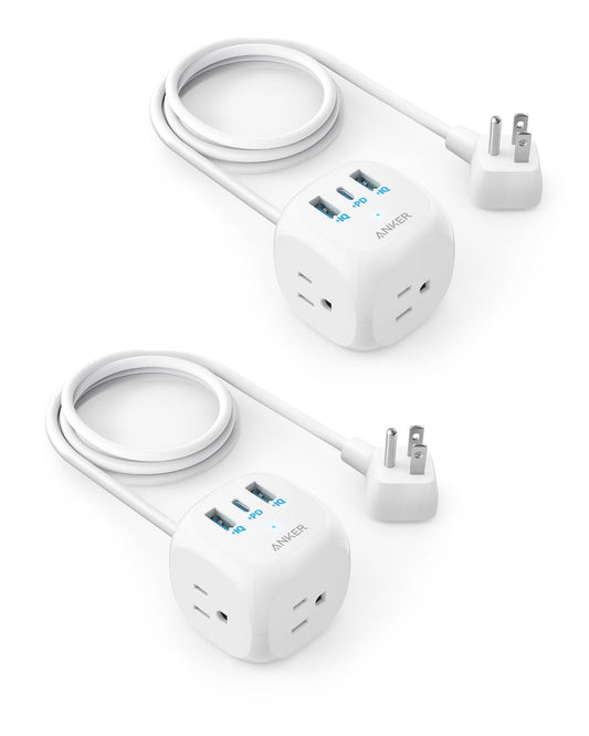 2 Pack Anker 20W USB C Power Strip, 321 Power Strip with 3 Outlets and USB C Charging for iPhone 14/13 Series, 5 ft Extension Cord, Power Delivery,for Dorm Rooms,Home Office, Cruise Ship Travel