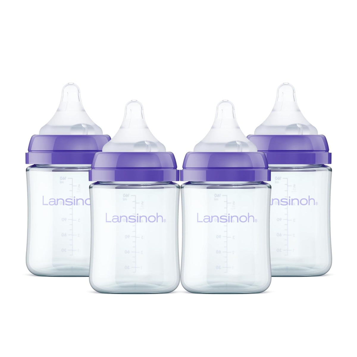 Lansinoh Anti-Colic Glass Baby Bottles, Purple Collar, 5 Ounces, 4 Count