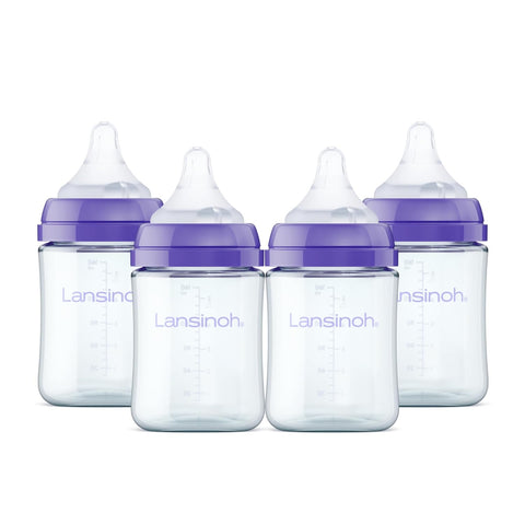 Lansinoh Anti-Colic Glass Baby Bottles, Purple Collar, 5 Ounces, 4 Count