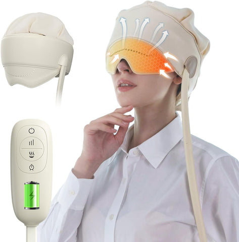 FSA Eligible HSA Approved Head Massager for Headaches, Eye Massager with Heat, 2200 mAh Electric Rechargeable Head Tool for Stress Relief, Migraine Relief Massager for Forehead, 6 Zone Kneading
