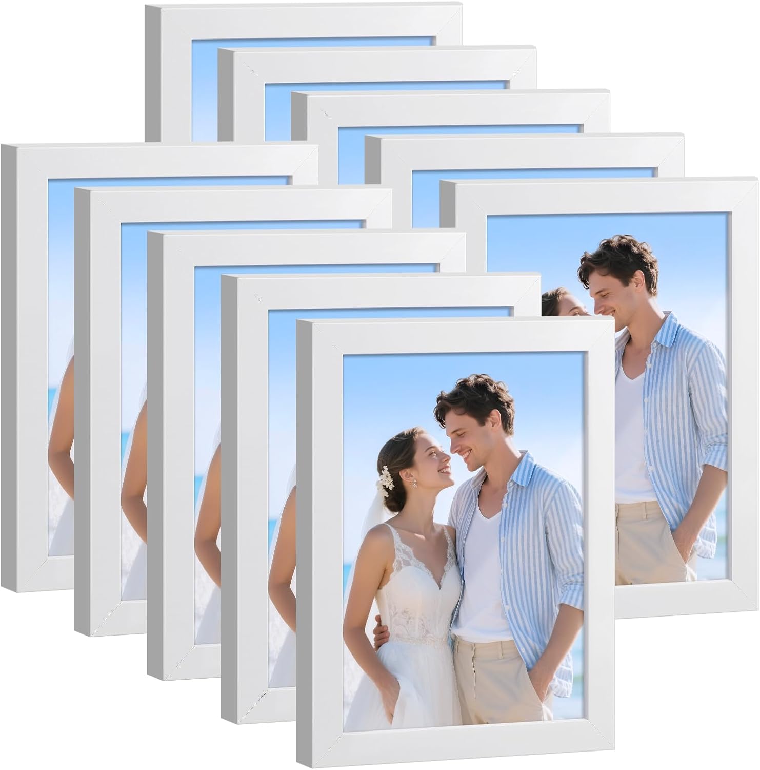 HappyHapi 4x6 Picture Frame Set of 10, Wall or Tabletop Display, White