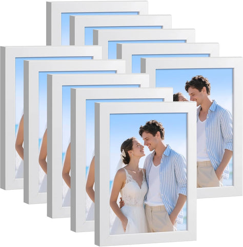 HappyHapi 4x6 Picture Frame Set of 10, Wall or Tabletop Display, White