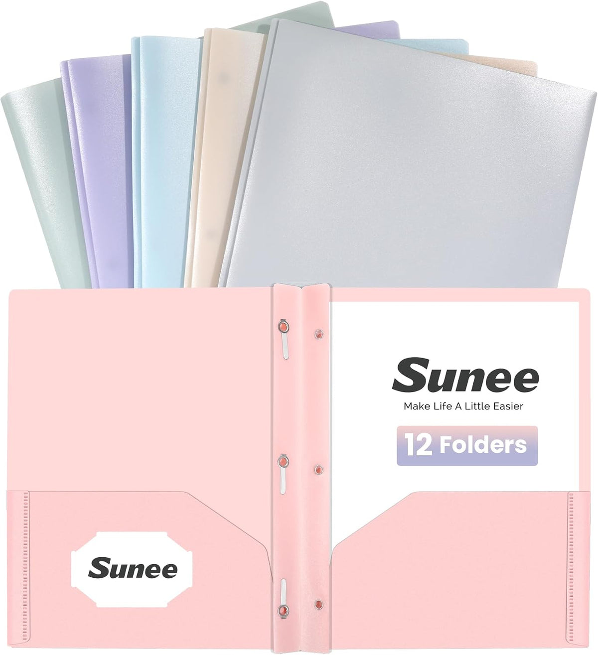 SUNEE 2 Pocket Folders with Prongs (12 Pack, Pastel Colors) Plastic Folders with Pockets and Prongs Fit Letter Size, Poly Folders with Pockets for School Office Home Business