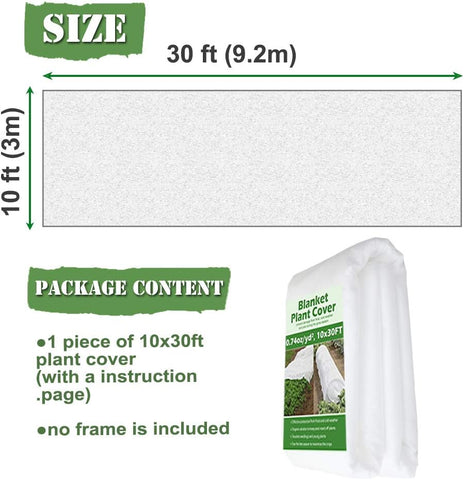 Plant Covers Freeze Protection 10 ft x 30 ft Floating Row Cover 1.5oz/yd² Garden Fabric Plant Cover for Winter Frost/Sun Pest Protection (10FT X 30FT)