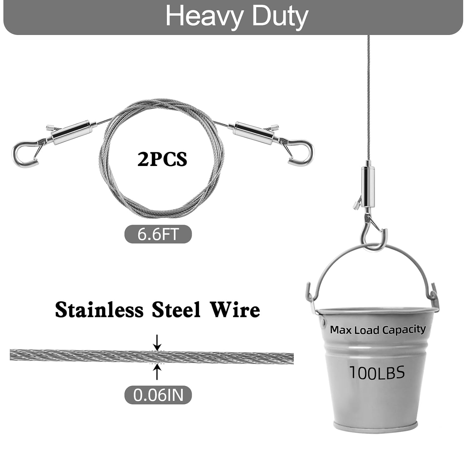 Stainless Steel Picture Hanging Wire, Heavy Duty 100lbs, 2PCS 6.6FT