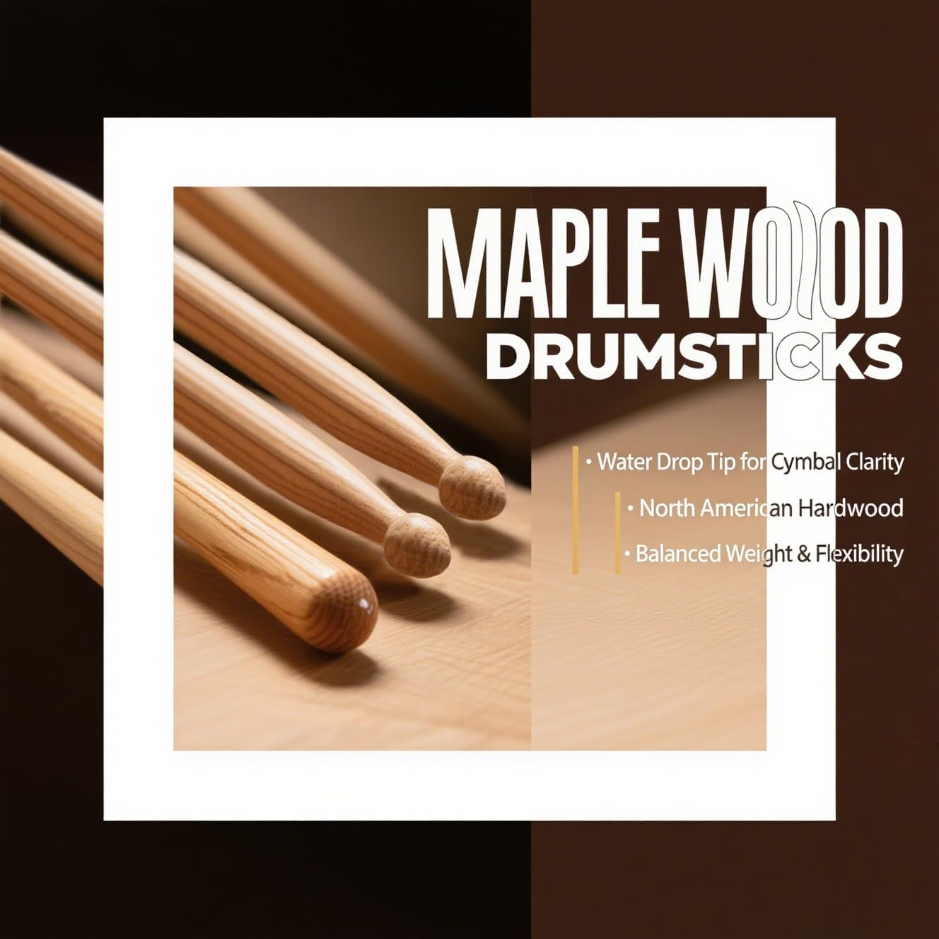 WOGOD 5A Drum Sticks Maple Drumsticks (Two pair)