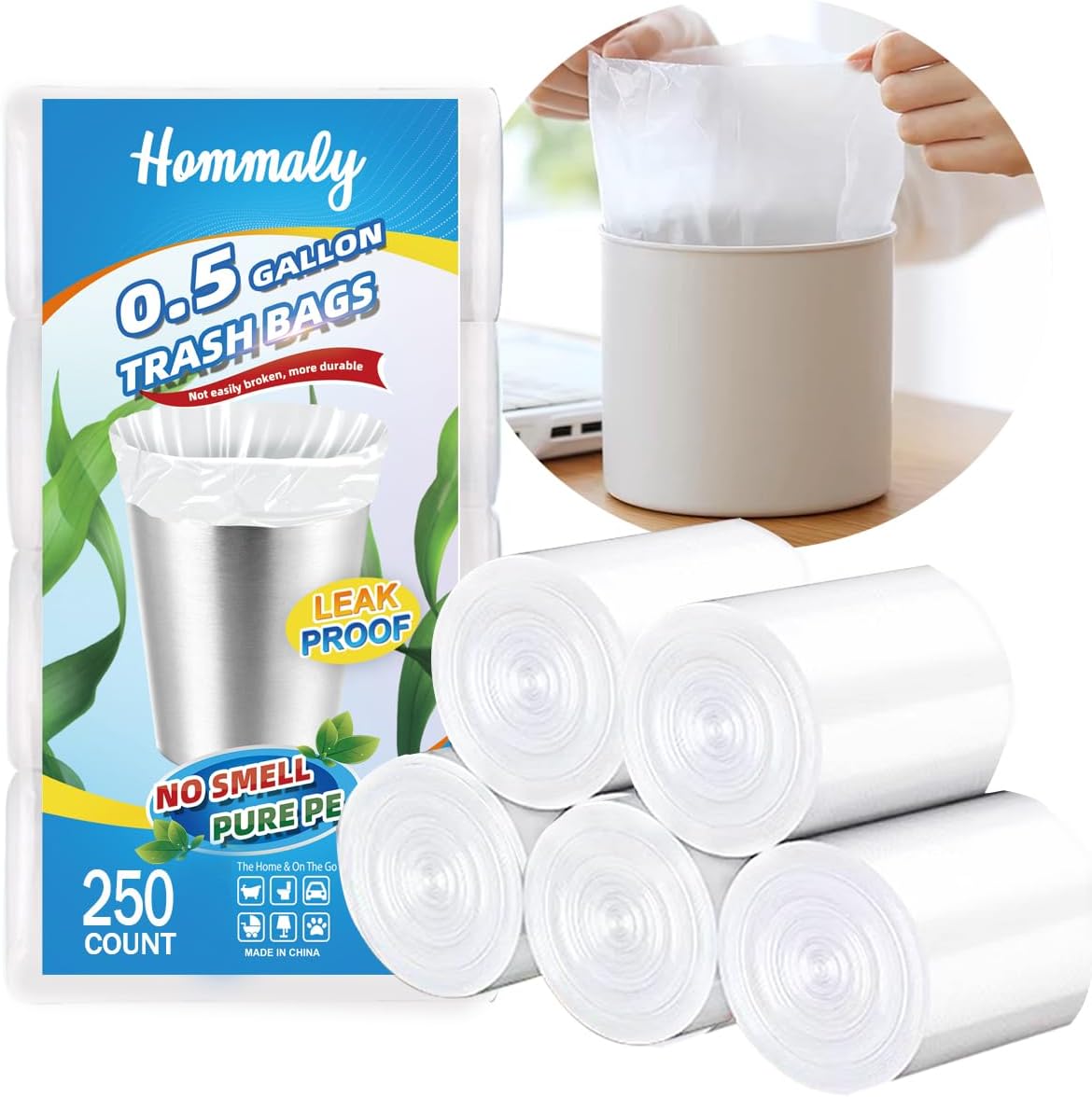 0.5 Gallon 250 pcs Mini Clear Trash Bags, Tiny Strong Garbage Bags,Small Plastic Bags for Desktop Trash Bin, Tiny Bathroom Trash Can Bin Liners,Mini Bags for Waste Basket Liner,Fit 2 Liters-Clear