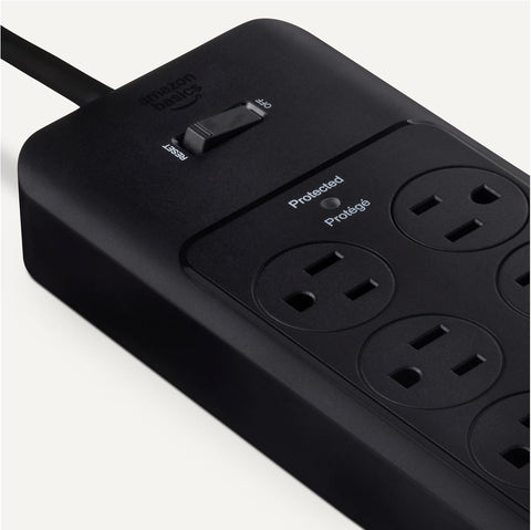 Amazon Basics 12-Outlet Surge Protector Power Strip, 4000 Joules, 8ft Extension Cord, Rectangle, for Home, Office, Gaming Room, Black