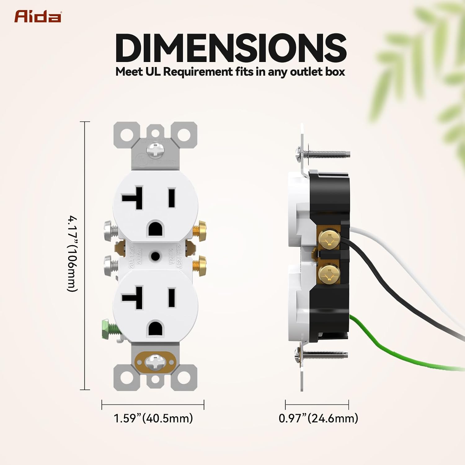 AIDA 20 Amps Outlets Duplex Electrical Receptacle Outlets, Electrical Outlet, 20Amp 125V Heavy-Duty Wall Outlet, Residential, 3-Wire, Self-Grounding, UL Listed, Side Wire (10 Pack, White)