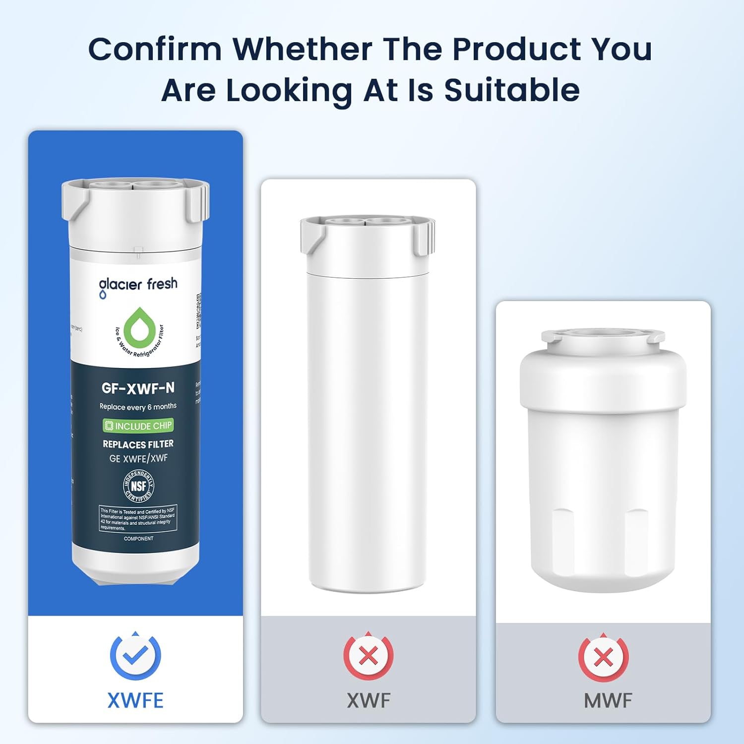 GLACIER FRESH XWFE (Built-in CHIP) Refrigerator Water Filter 2-Pack