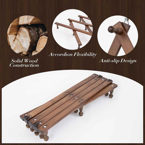 SCUNDA 16 inch High Accordion Wall Hanger with 14 Hooks, Wooden Wall Expandable Coat Rack for Coat, Hats, Baseball Caps, Coffee Mug, Jewelry
