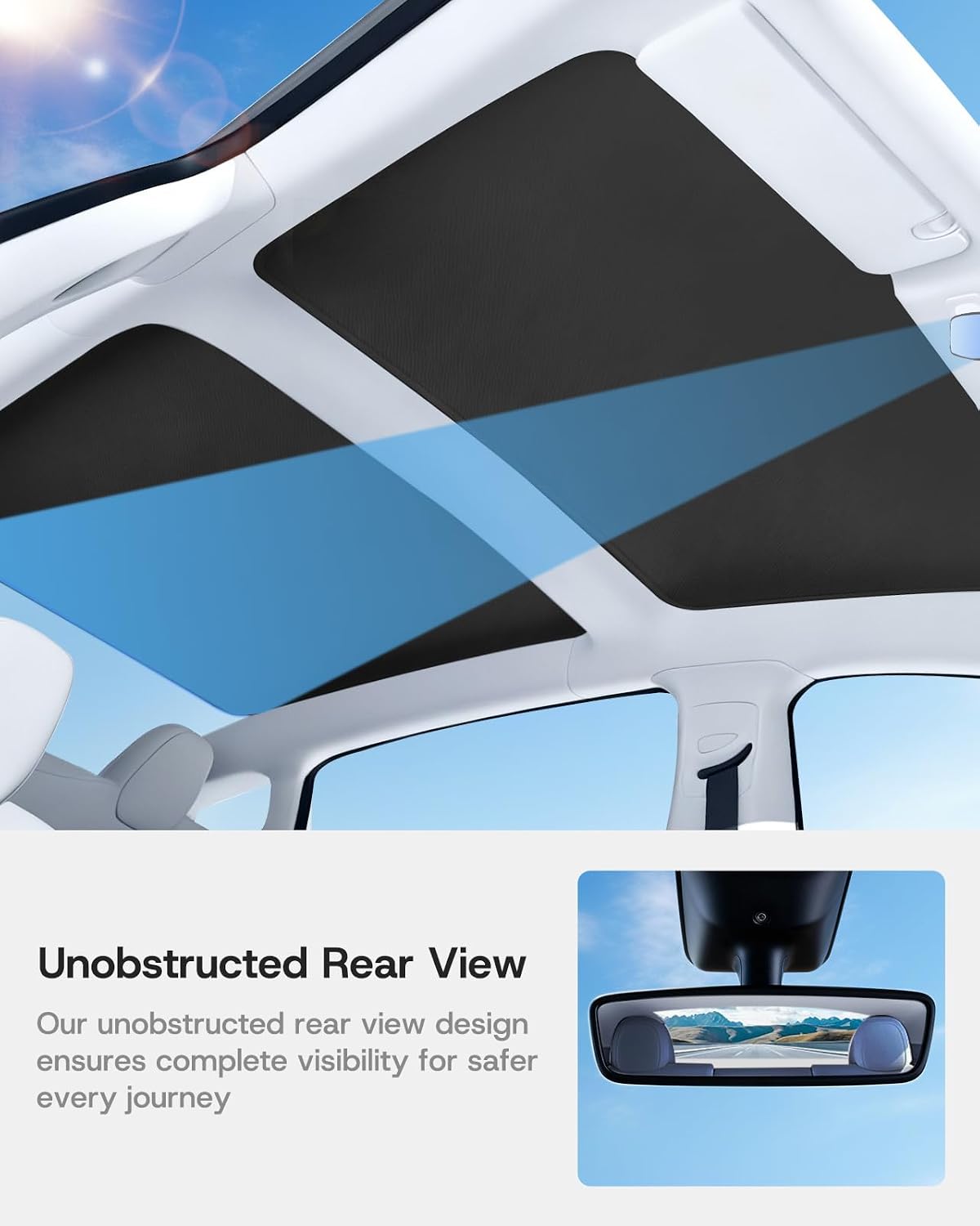 2026 Upgrade Sunshade Roof for Tesla Model 3 2021-2026, [Graphene Infused Fabric & UPF 50+ & No-Sag] 1:1 Fit Heat Insulation Glass Roof Sun Shade for Tesla Model 3 Accessories, Black, 2PCS