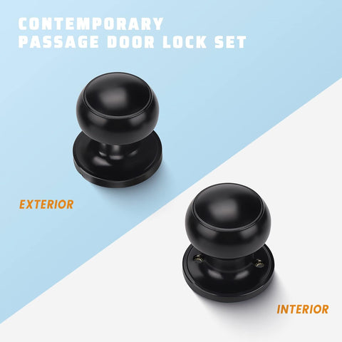 KNOBWELL 3 Pack Matte Black Passage Door Knobs, Modern Closet Door Knobs Set Interior with Concealed Screws